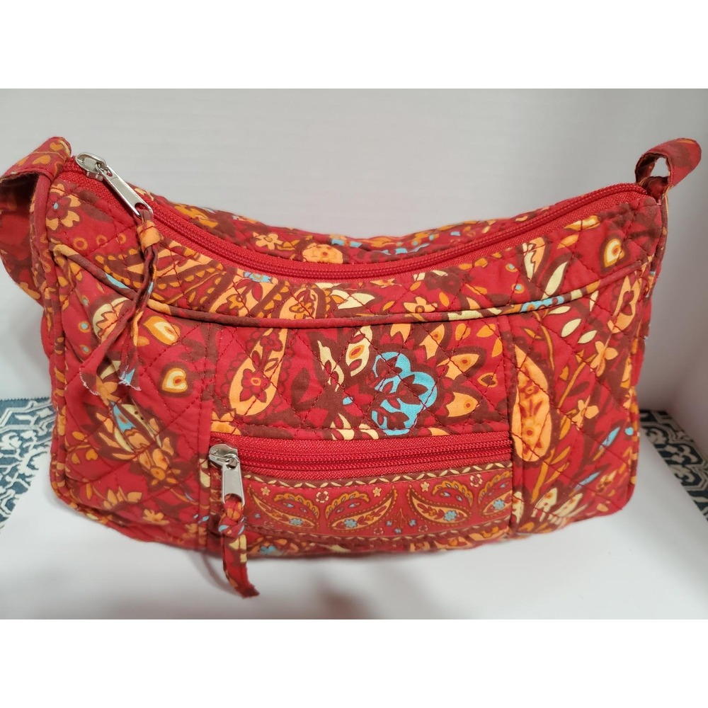 Quilted Crossbody Bag Red Floral Paisley Hobo Shoulder Purse